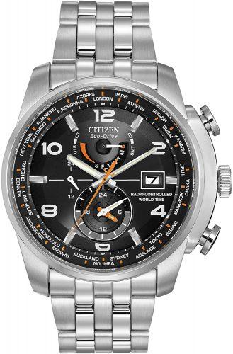 Citizen Eco-Drive Silvertone and Black World Time A-T Watch