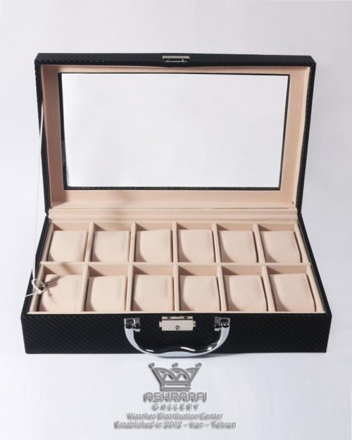 جعبه ساعت با روکش چرم مشکی 12 تایی