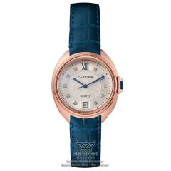 ساعت کارتیه بند چرمی قاب رزگلد زنانه