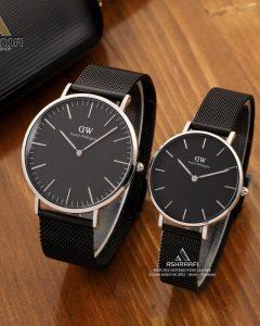 ساعت ست مشکی بند حصیری Daniel Wellington 00117HSB