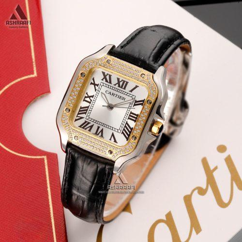 ساعت کارتیه بند چرمی زنانه