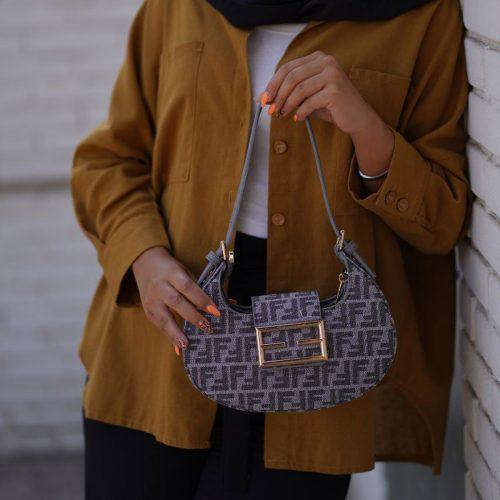 کیف طوسی طرح دار فندی