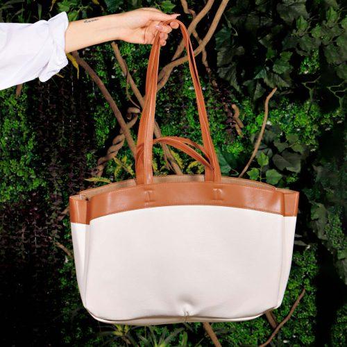 کیف کرم قهوه ای بزرگ