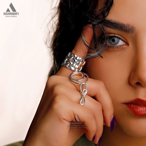 انگشتر پاپیون با ابکاری نقره