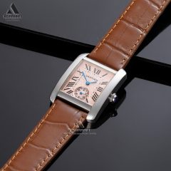 Cartier-Tank-RG2-03 کارتیه با بند چرم قهوه ای