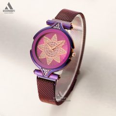 ساعت دخترانه بنفش بند حصیری