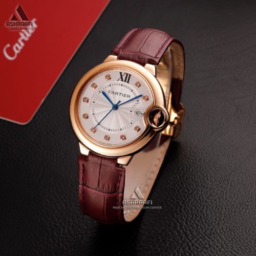 ساعت کارتیه بالن بلو بند چرمی