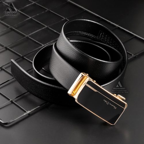 کمربند مشکی مردانه با سگک طلاییی