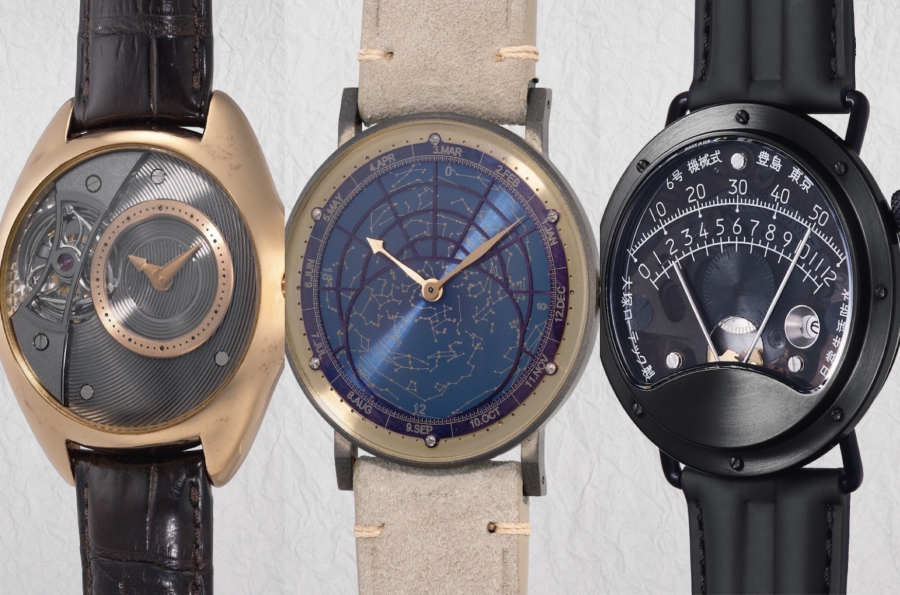 طرح‌های توربیلون و نقشه آسمان ماساهیرو کیکونو با ساعت نیمه‌اسکلت استیل اوتسوکا لوتک