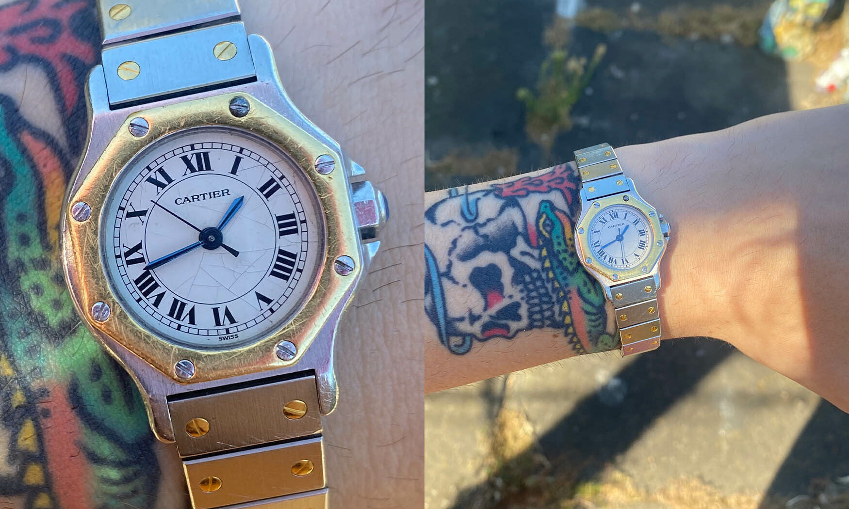 مقایسه وضعیت ساعت کارتیه سانتوس هشت‌ضلعی