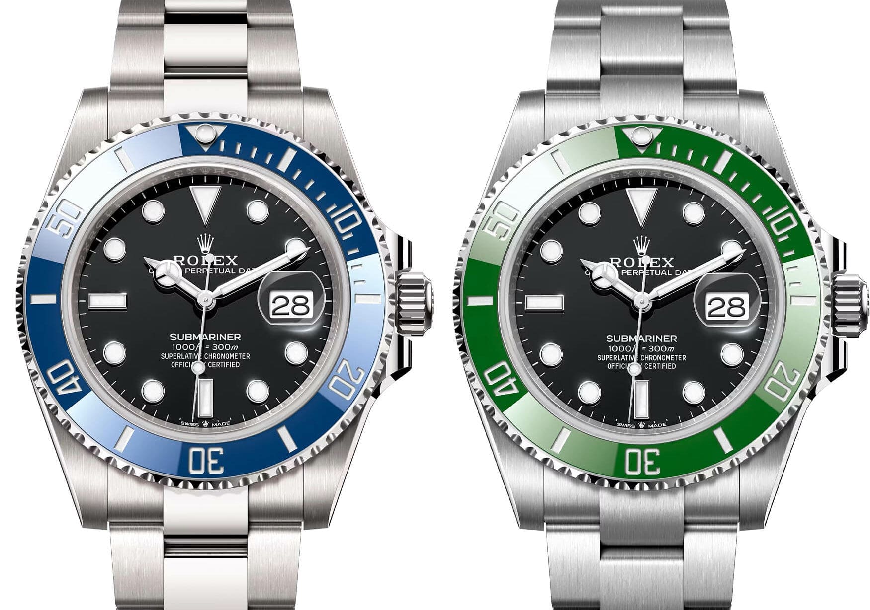 نمای جلویی ساعت‌های رولکس ساب‌مارینر در طلای سفید و استیل