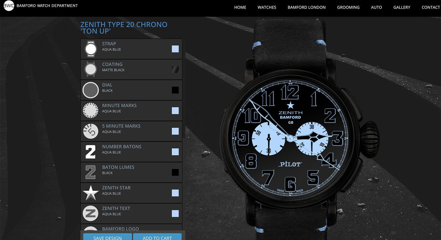 رابط کاربری قابل شخصی‌سازی از Bamford Watch Department که یک رندر قابل قبول برای مشتری است.