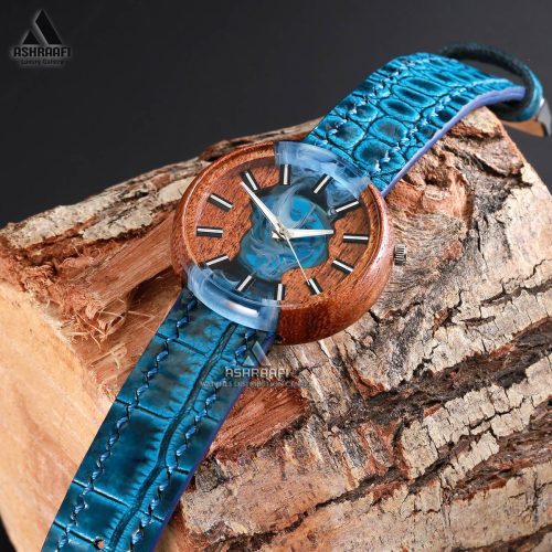 ساعت ام دبلیو آبی Wooden Watch M-B
