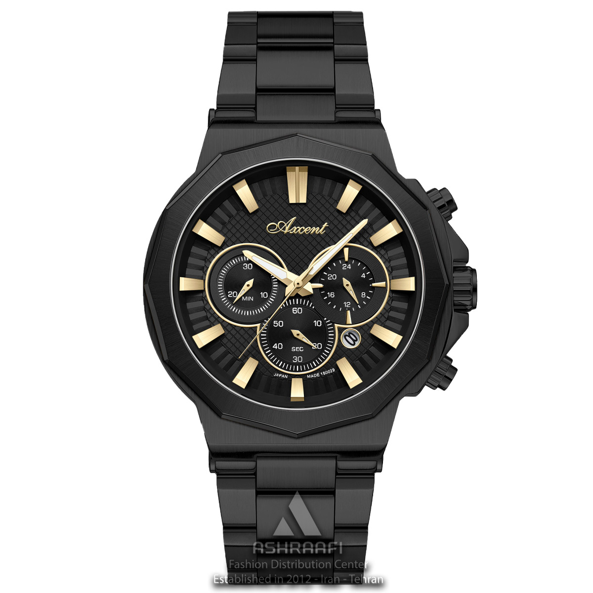 ساعت مچی اکسنت با صفحه مشکی مدل AX180029K