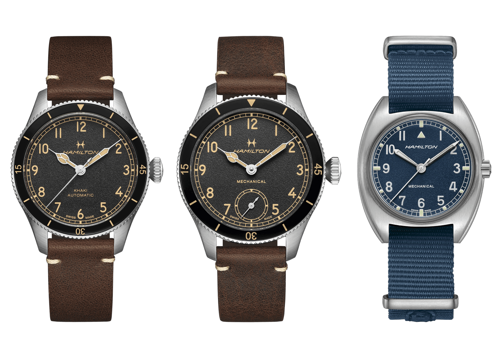 سه مدل مختلف از ساعت‌های همیلتون خاکی اوییشن پایلوت پایونیر با نام‌های مشابه