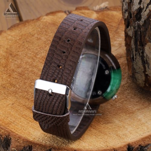 ساعت چوبی با بند چرم