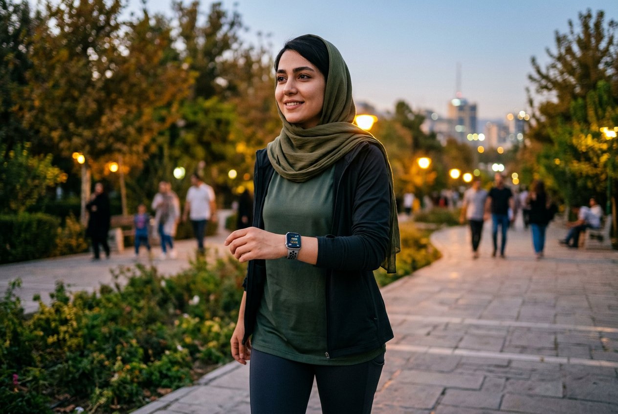 ساعت هوشمند سبک با بند سیلیکونی در پیادهروی