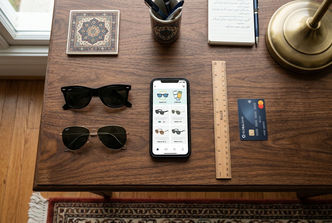 مقایسه آنلاین اندازه عینک آفتابی با خطکش و کارت