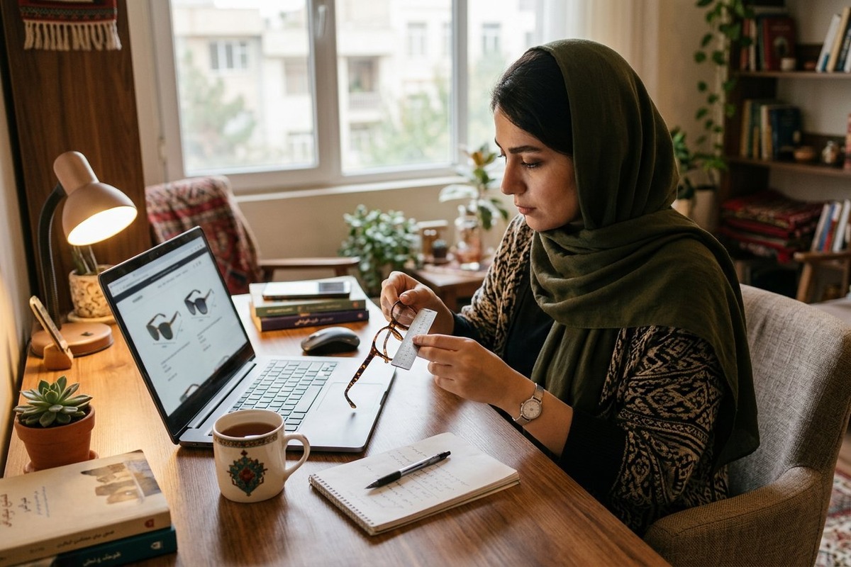 مقایسه اندازه عینک قدیمی با مشخصات محصول هنگام خرید آنلاین