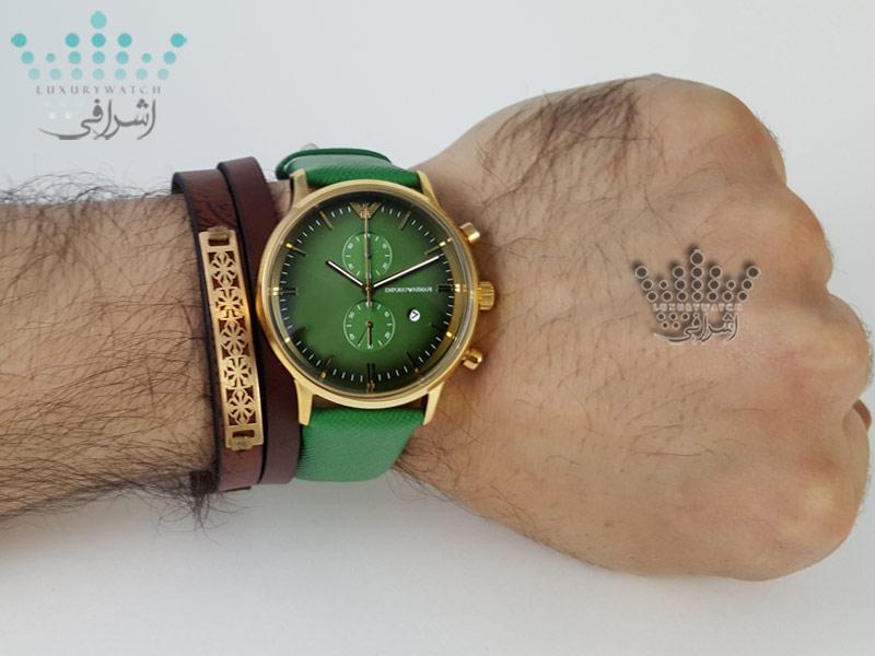 تصویر روی مچ ساعت سبز رنگ مردانه Emporio Armani AR-0386