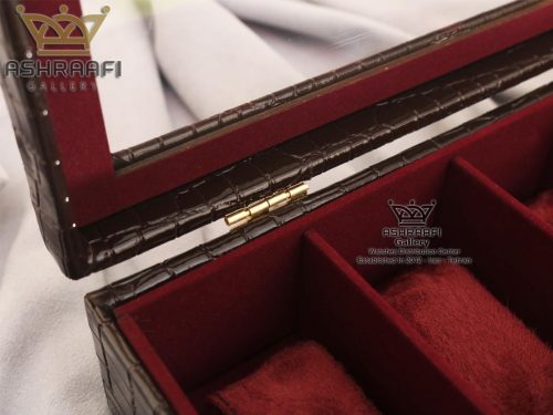 خرید جعبه نگهدارنده ساعت 5 خانه با روکش چرم زرشکی