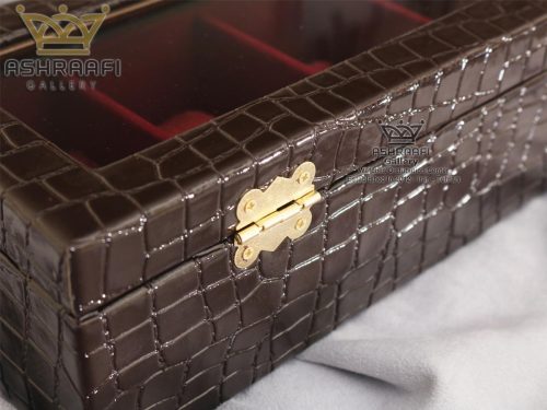 فروش جعبه نگهدارنده ساعت 5 خانه با روکش چرم زرشکی رنگ