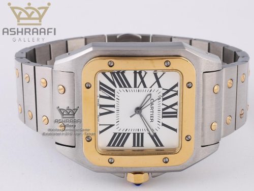 ساعت سانتوس کارتیه دو رنگ طلایی Cartier Santos 100-2CFS