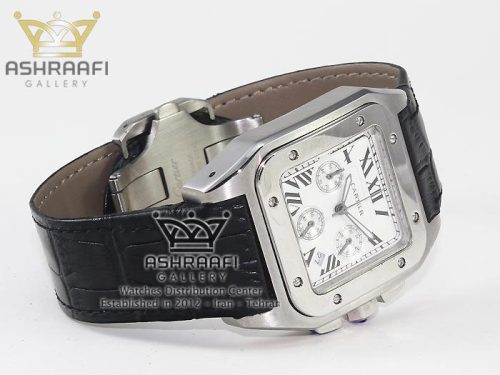 کارتیر سانتوس بند چرم مشکی Cartier Santos L20