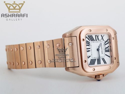 ساعت ست کارتیه فروش سانتوس تمام رزگلد بند فلزی Catier Santos 100RW