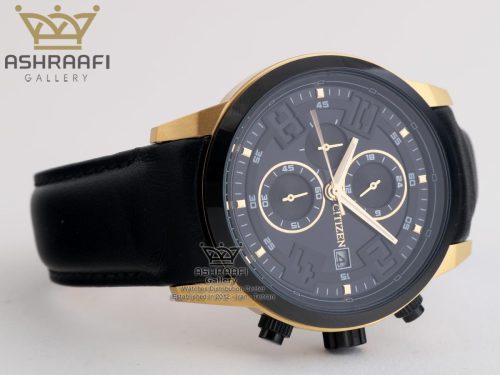 ساعت مردانه دور مشکی و بند چرم Citizen 18136G