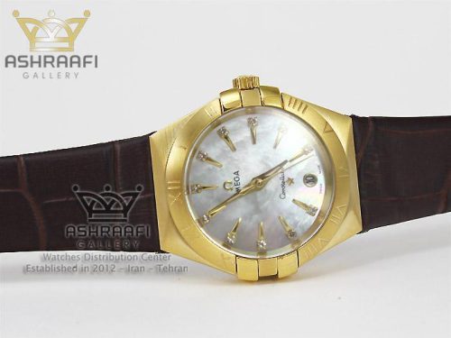 کانسلیشن صفحه صدفی بند چرم Omega Constellation La2