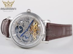 ساعت قلب باز قاب نقره ای و بند قهوه ای Patek Philippe 850S2