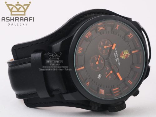 ساعت مشکی چرم زیر دار Porsche JP-24056MB3